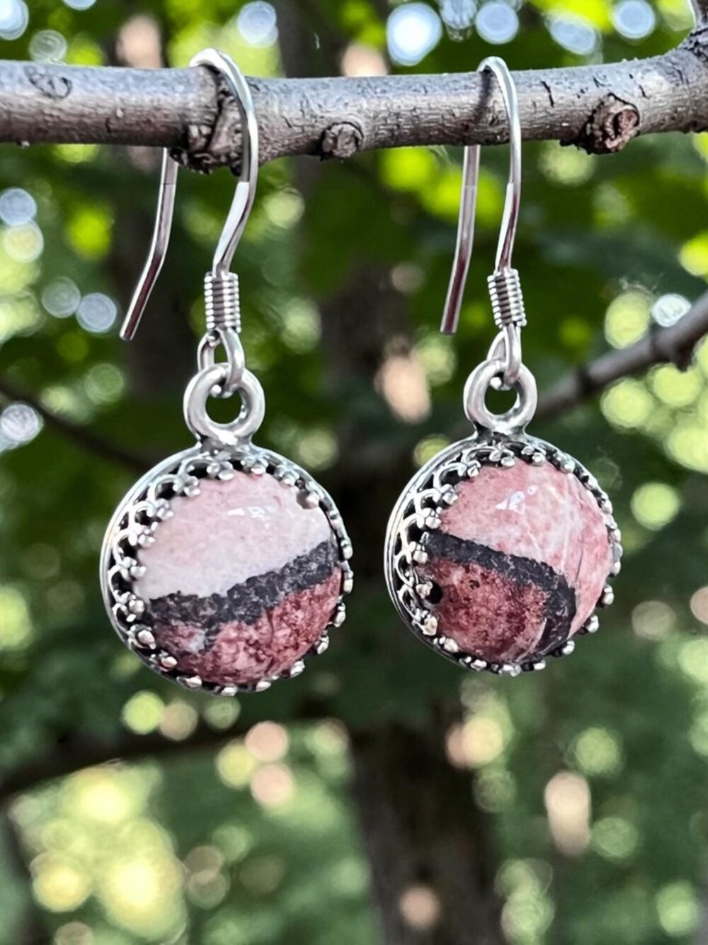 Pink Rhodonite Dangle Earrings | Petite Boho Gemstone Jewelry